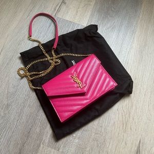 Saint Laurent wallet on the chain handbag.
